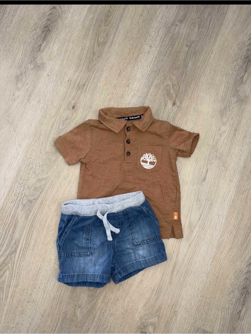 Timberland Brown Polo with carters Blue Shorts